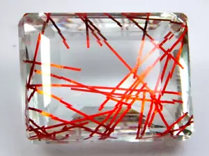 81.95 Ct Large Red Rutilated Quartz Emerald Cut Loose Gemstone Gift for Birthday - Picture 1 of 7