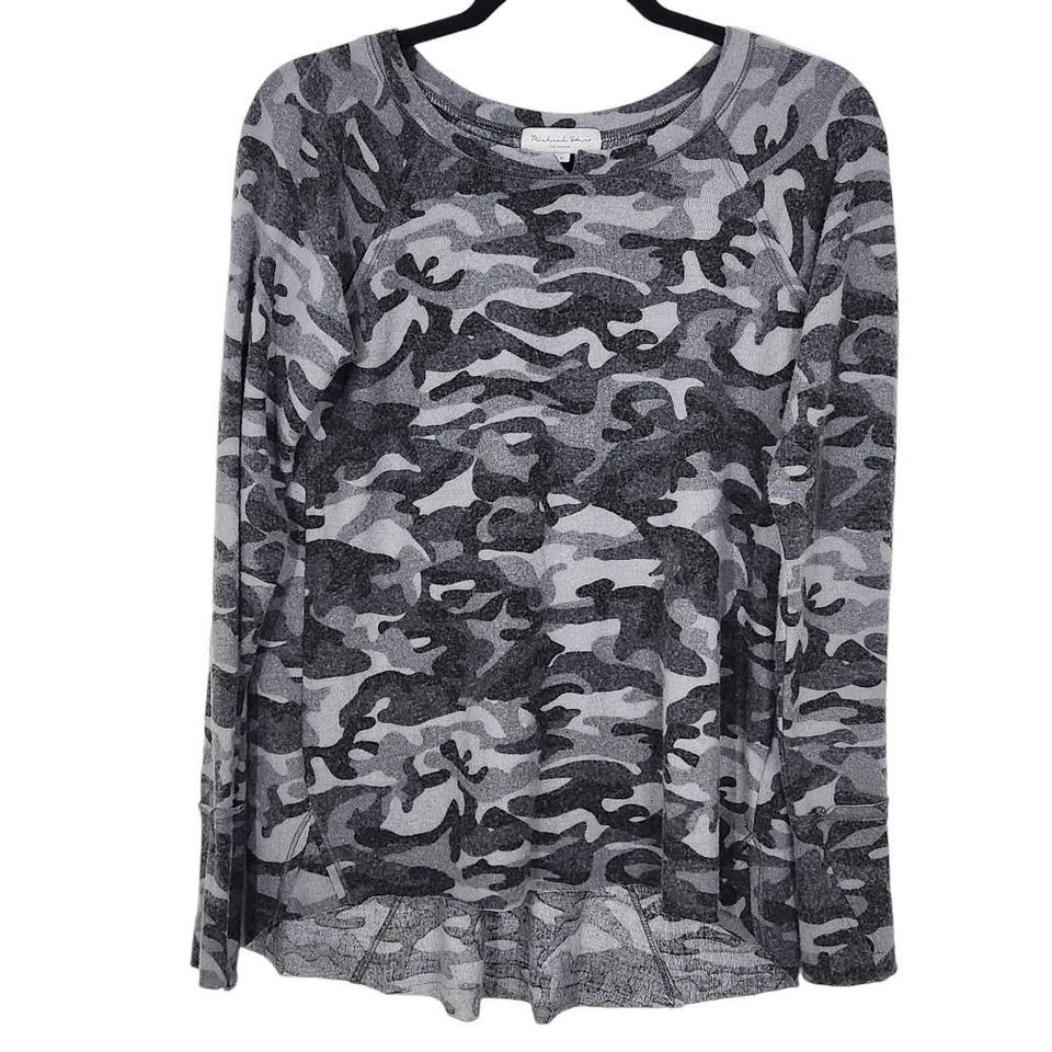 Michael Stars Gray Camo Knit Top Size Small Camouflage Long-sleeve Soft Knit Top - Изображение 1 из 4