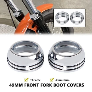 Chrome 49mm Front Fork Boot Covers For Harley Dyna Wide Super Glide Fat Bob FXDF - Picture 1 of 13