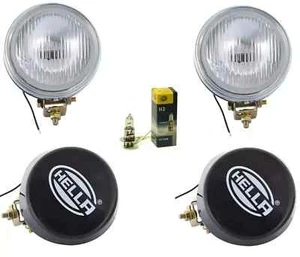 Pair Of Hella Round Fog Lamp Clear Glass With Cover & H3 12V 55 Bulb Universal - Picture 1 of 11