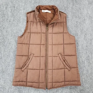 Buckle BKE Vest Womens Medium Brown Washed Full Zip Lined Quilted Puffer Pockets - Picture 1 of 12