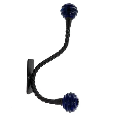 Gancho de abrigo vintage azul cobalto perillas de vidrio 8" de alto montaje frontal doble Foto 1 de 4