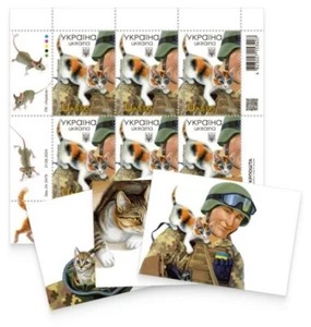 Ukraine 2024 - Fluffy battalion. Cats, Set Full Stamps sheet, envelope + 2 cards - Picture 1 of 5