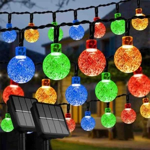 50 LEDS Solar String Lights Patio Lights Waterproof Globe Hanging Lights 2 Pack - Picture 1 of 27