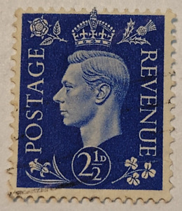 Postage Revenue ~ King George VI ~ Blue 2½D Stamp ~ Posted/Used ~ 1940's ~ F44