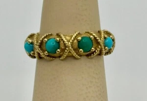 Rare Art  Deco VINTAGE 18KT YELLOW GOLD TURQUOISE ENTERITY BAND Native American - Picture 1 of 6