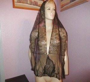 VTG 60s Sheer Lace Wrap Scarf Steampunk Whimsigoth Witchy Black Widow Vampire - Picture 1 of 9
