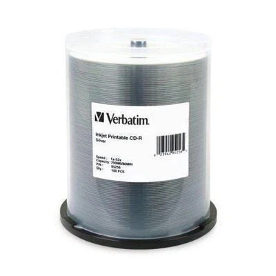 400 (4x100) VERBATIM CD-R CDR 52X  Silver Inkjet Printable 100pk Spindle 95256 - Image 1 of 3