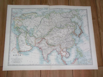 1907 ANTIQUE MAP  OF ASIA CHINA INDIA RUSSIA SIBERIA SAUDI ARABIA INDONESIA - Image 1 of 4
