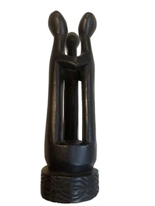 African Unity Circle Sculpture 3 head Ghana Carved wood art décor - Picture 1 of 7