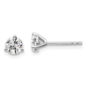 14k White Gold Round 7/8 Ct Lab Grown Diamond 3 Prong Stud Earrings (VS/SI, D-E) - Picture 1 of 3
