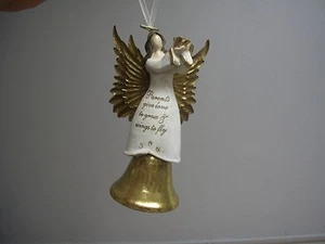 Parents Give Love & Wings to Fly Faceless Angel Bell Rustic XMas Ornament NIB - Picture 1 of 8