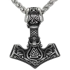 Collar Nórdico Valknut Thors Hammer Cadena Colgante Plateado Acero Inoxidable Vikingo - Imagen 1 de 4