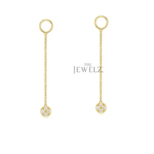 14K Gold 0.12 CT VS/F-G Diamond Disc Circle Hoop Long Chain Fine Earrings - Picture 1 of 4