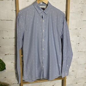 Witchery Men's Size S | Chest: 106cm Blue Striped Long Sleeve Shirt 100% Cotton