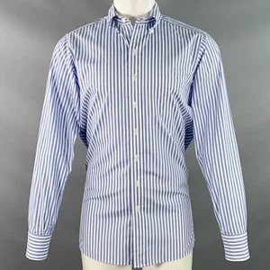 DRAKES LONDON Size M Blue White Stripe Cotton One Pocket Long Sleeve Shirt - Picture 1 of 6