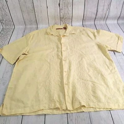 Camisa Havanera Hawaiana Para Hombre XXL Amarilla Lino Floral Bordada Con Botones Foto 1 de 4