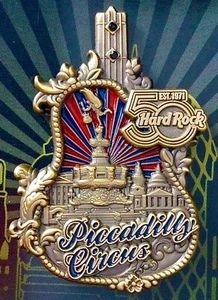 2021 HARD ROCK CAFE PICCADILLY CIRCUS 50TH ANNIVERSARY BURST GUITAR SERIES PIN - Picture 1 of 2