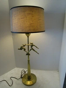 Vintage brass Gazelle & Man leaping Torchiere Table Lamp w/ shade 30" t 1960's - Picture 1 of 12