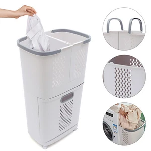 3-Tier Laundry Storage Basket W/ Wheel Bathroom Clothes Basket Household Hamper - Picture 1 of 12