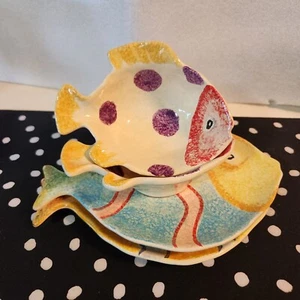 Desuir Vietri Fish Plate Bowl Set 4 Pc Italy Wall Hanging Excellent  - Picture 1 of 8