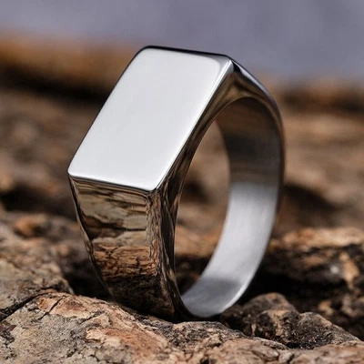 Polished Face Rectangle Wedding Signet Ring Titanium Fashion Jewelry Finger Ring - Image 1 of 2