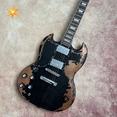 Electric Guitar: Left-Handed SG Model, Relic Black Sunburst, Chrome Hardware - Image 1 of 4
