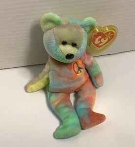 Ty Beanie Baby Babies PEACE Teddy Bear Plush Tye Dye Tie 1996 Green USED - Picture 1 of 12
