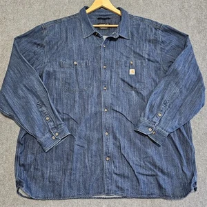 Carhartt Western Denim Button Up Work Shirt Mens 4XL Long Sleeve Loose Fit Blue - Picture 1 of 13