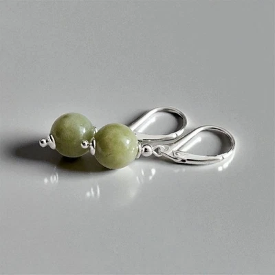 925 Sterling Silber Ohrringe Serpentin I handgefertigt I Edelstein, 925er Silber - Bild 1 von 4