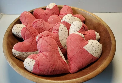 Antique Primitive Cutter Quilt Hearts Red White Lot of 10 Farmhouse Tiered Tray - Image 1 of 4