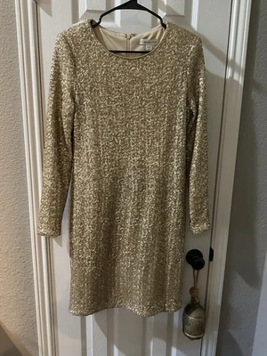 Coldwater Creek Dress Gold Sequins 8 Long Sleeve NWT Party Time To Shine NYE - Image 1 of 4