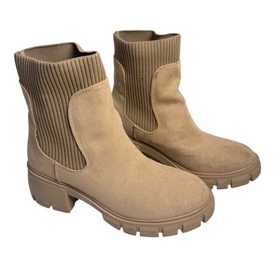 Sinceramente Jules Tostado Gamuza Tejido Calcetín Botines Suela Tacón Grueso Para Mujer Foto 1 de 4