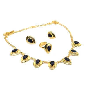 Stunning Blue Iolite Quartz Necklace Gold Plated Women's Jewelry Set 18" L386 - Picture 1 of 4