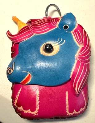 Handmade All Leather Unicorn Coin Purse Wristlet Keychain Zippered 4x3.5 - Image 1 of 4