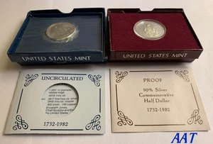 1982 D & 1982 S George Washington 250th Anniversary Silver Half Dollar & Proof - Picture 1 of 3