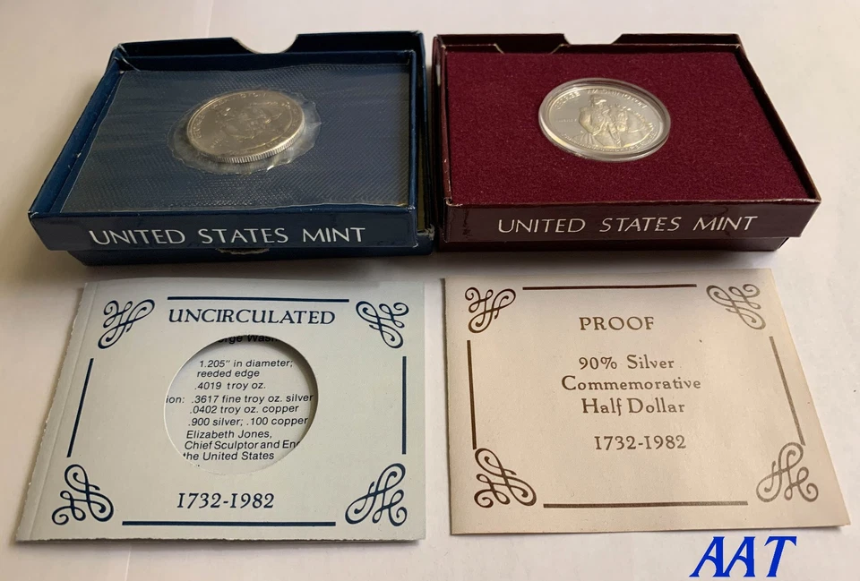 1982 D & 1982 S George Washington 250th Anniversary Silver Half Dollar & Proof - Image 1 of 3