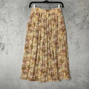 Vintage 90s Cottagecore Pleated Floral Midi A-Line Skirt Small Prairie Feminine - Picture 1 of 8