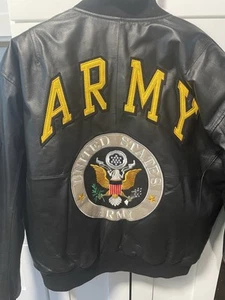 Michael Hoban WHEREMI Vintage Leather Jacket Army Patch Pockets Mens Size Large - Picture 1 of 8