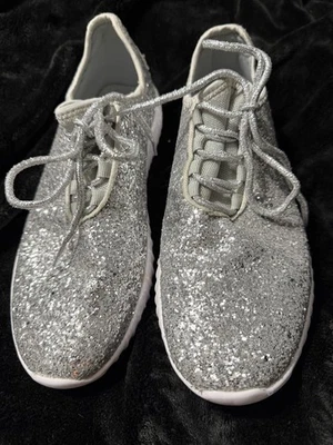Women’s Silver Glitter Sneakers, Size 10 (Forever Brand) - Image 1 of 4