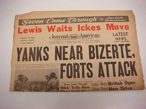 Journal American Newspaper Headline, WWII, 4. Mai 1943, Yanks Near Bizerte, Ickes - Bild 1 von 1