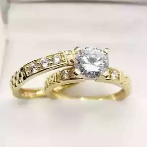 2Ct Round Cut Lab-Created Diamond Wedding Bridal Ring Set 14k Yellow Gold Finish - Picture 1 of 13