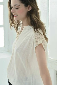 Des Petits Hauts Jacinthe Gauze Blouse Shirt Top Ecru Lace Buttondown XL 172466 - Picture 1 of 5