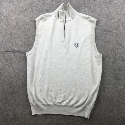 Suéter masculino Ralph Lauren grande cinza meio zíper lã merino polo colete de golfe - Imagem 1 de 4