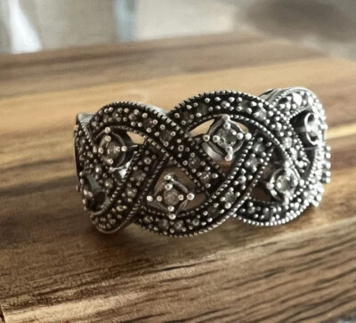 Anillo de plata esterlina de 0,50 quilates con racimo de tejido cruzado de diamantes talla 7 #8062 Foto 1 de 4