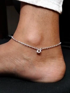 1Ct Round Cut Lab Created Diamond Solitaire Anklet 14k White Gold Plated Women's - Picture 1 of 9