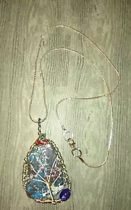 Drahtumwickelter türkisfarbener Jaspis Anhänger 18K Gold gefüllt Draht Lebensbaum. - Bild 1 von 6