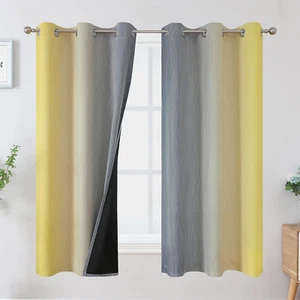 Ombre Gray and Yellow Blackout Curtains 63 Inch Length 2 Panels, Full Room Darke - Picture 1 of 9