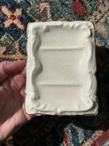 La Francaise Antique White Porcelain Ceramic Soap Dish, Gold/Gilt Trim - Picture 1 of 15