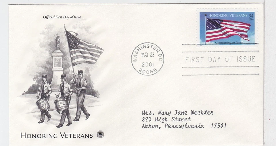 TurtlesTradingPost- Honoring Veterans- 2001 #3508 FDC- Artcraft Variety Cachet - Image 1 of 1